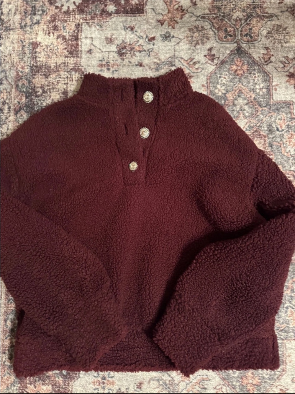 Express Cozy Women's Sherpa Pullover Sweater in Deep Burgundy